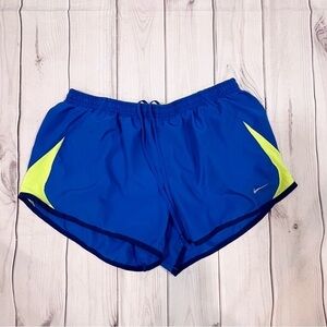 Women's Nike Dri-Fit Running Shorts - Blue and Neon Green - Size Large